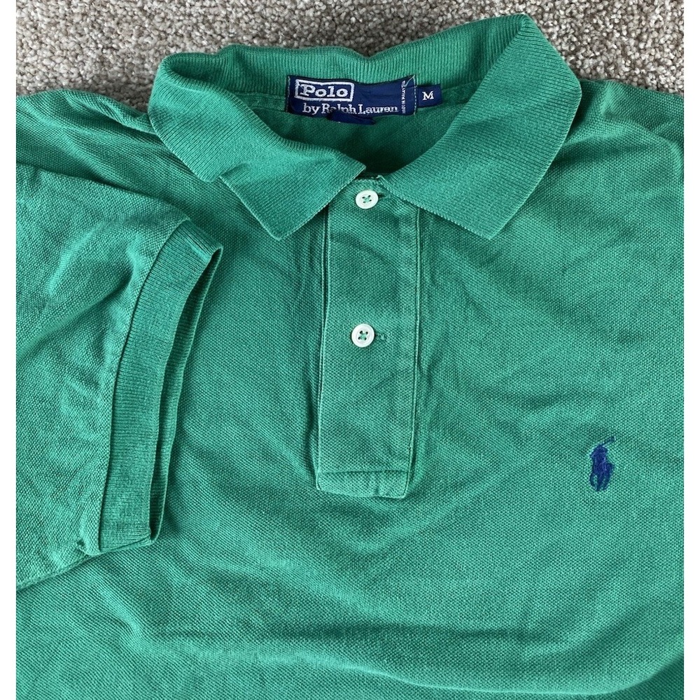 Polo Ralph Lauren Solid Green Polo Shirt Mens M Blue Pony Cotton Preppy Work
